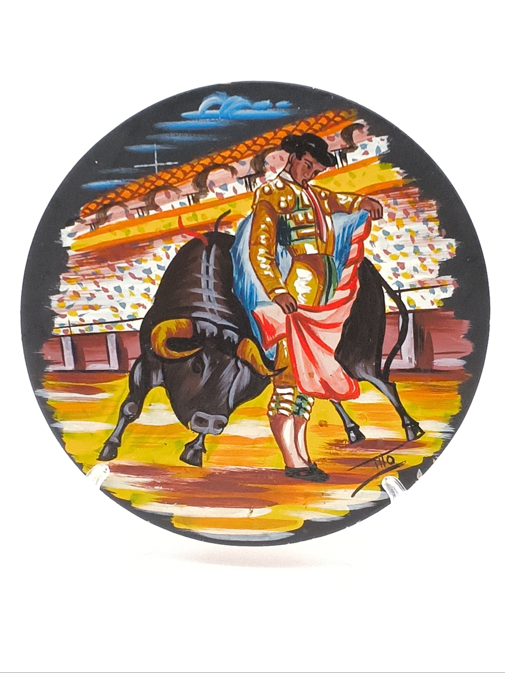 Vintage Hand-Painted Spanish Matador & Bull Wall Plate Art - Signed, MCM